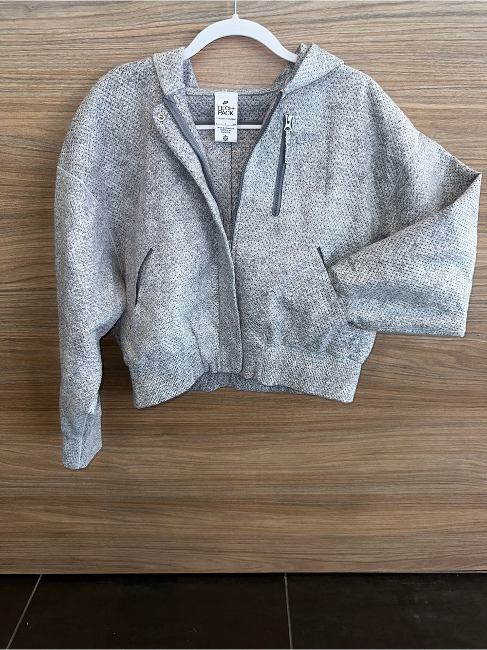 nike tech Gray Heather Zip Hoodie with Hood